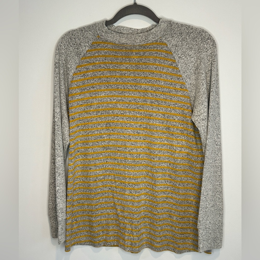 Heathered gray and mustard stripe sweater, size M